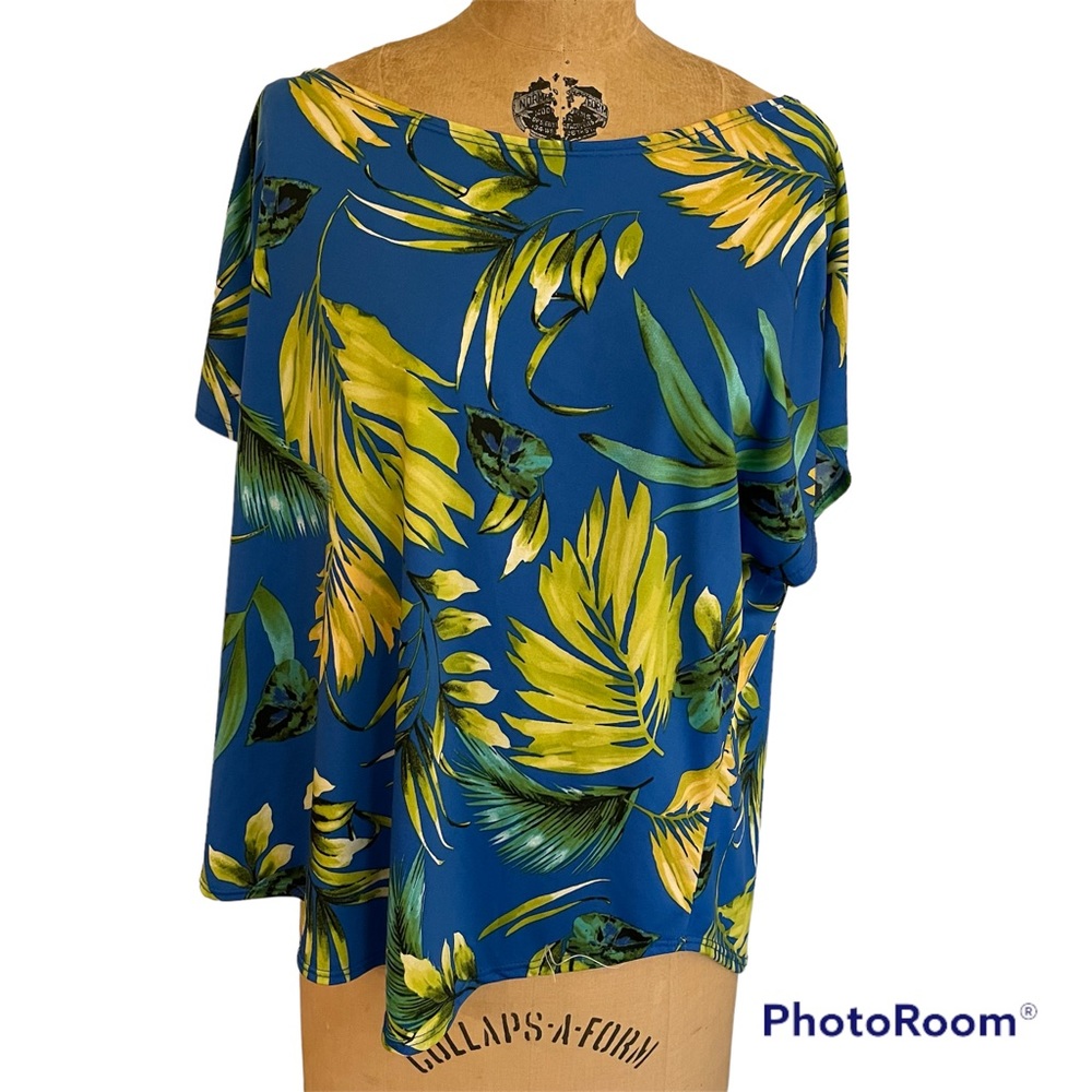 VTG Marianne Pop Over Tropical Leaves Blouse, Size 3X